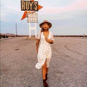 UO Button Down MIDI Sundress White Floral Print